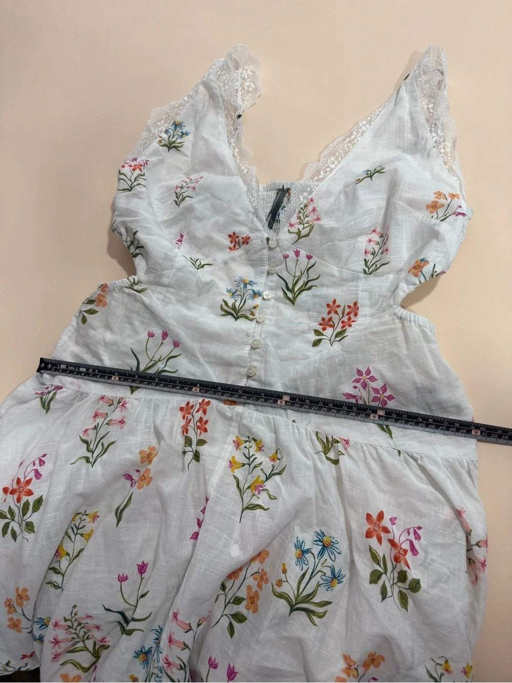 Anthropologie Floral Embroidered Lace Trim Midi Dress Cottagecore Size L Coastal - Picture 12 of 12
